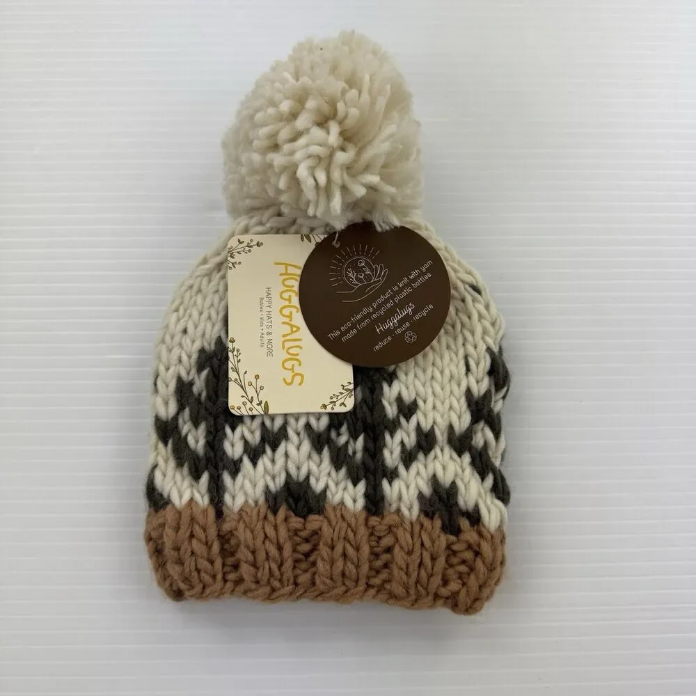 Huggalugs Forest Knit Beanie Hat Baby Small 0–6 Months Pom Pom NWT